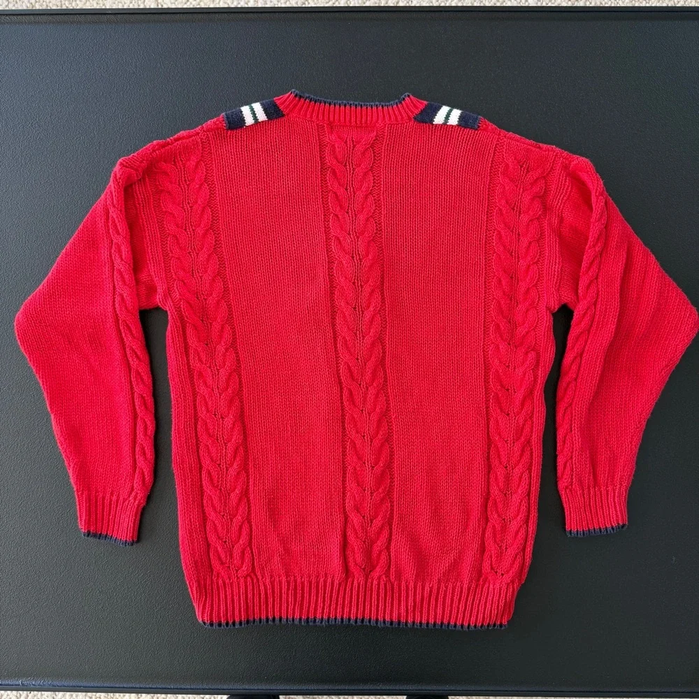Casual Corner Sweater Womens Size Small Cable Knit Tennis‎ Pullover V Neck Red